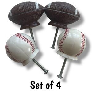 Set of 4 Sports Themed Drawer Knobs Baseball Football